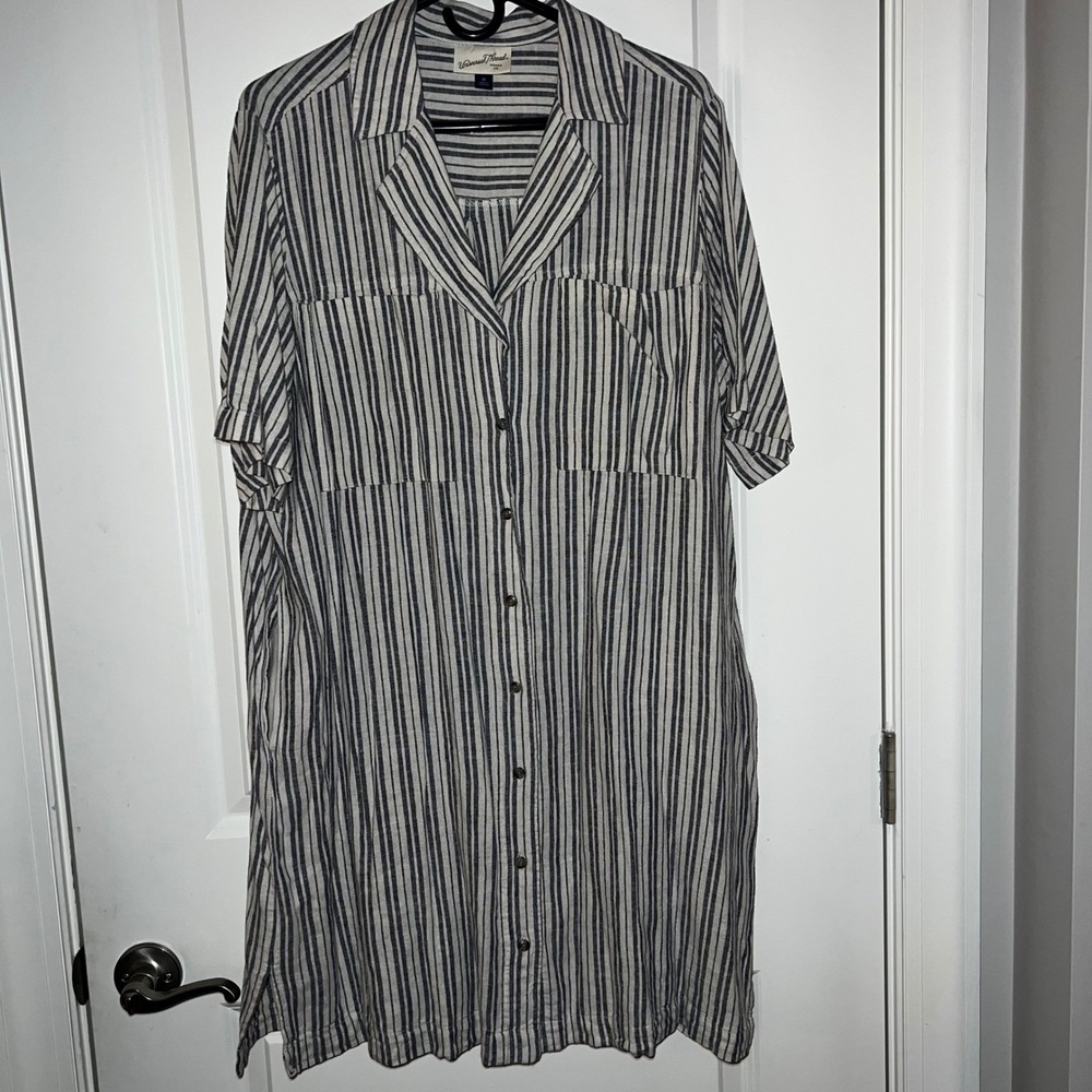 Universal Thread Women's Striped Linen Blend Button Front Shirt Dress Size M